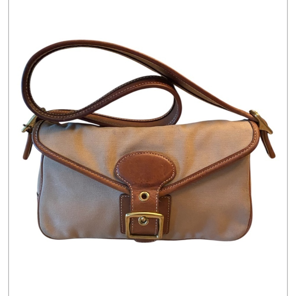 Coach Beige Canvas and Brown Leather Shoulder Bag with Gold Hardware